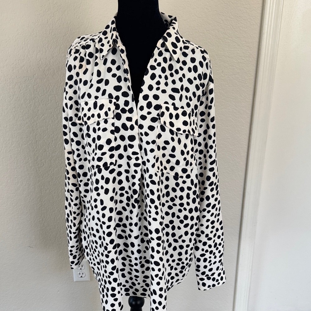 Ann Taylor Black and White Polka Dot Blouse